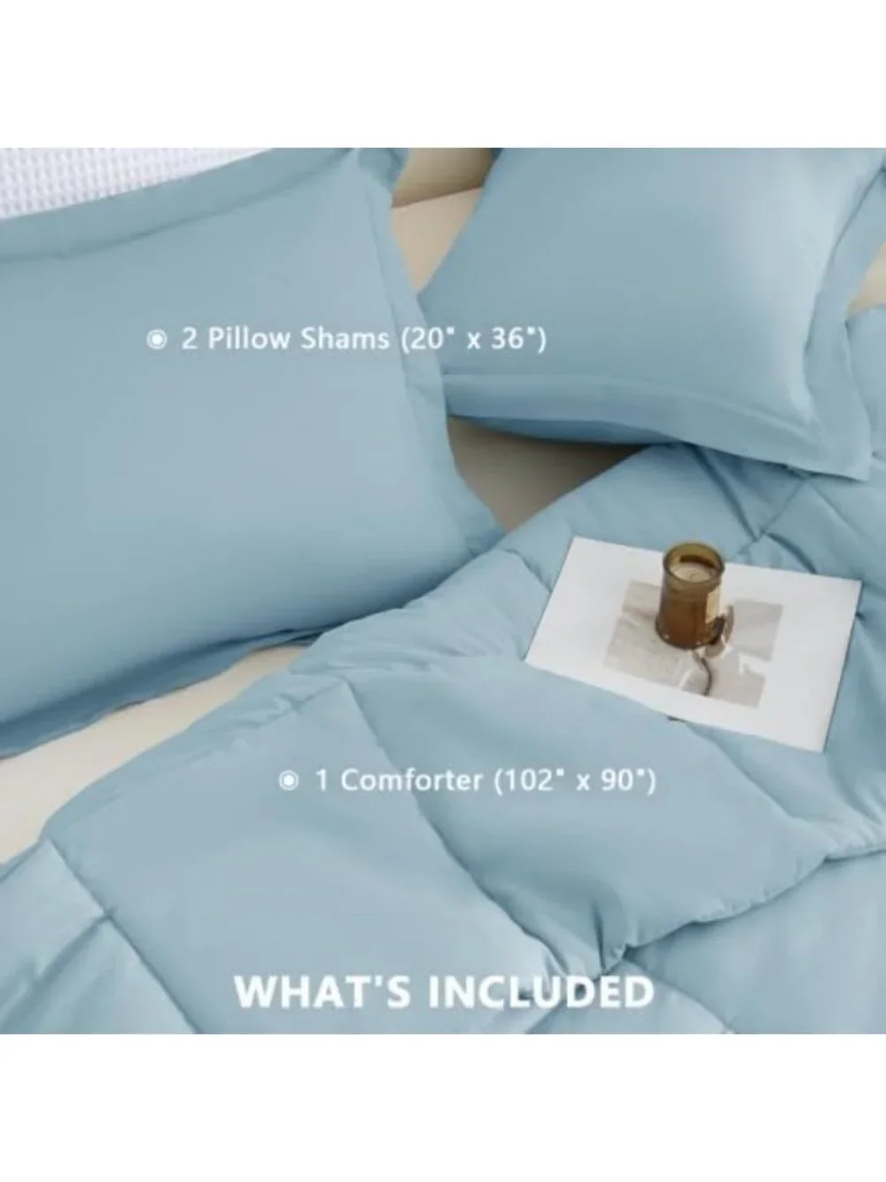 Cozy King Size 3-Piece Comforter Set - Box-Stitched Design, Light Blue Bedding